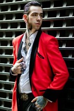 TEDDY BOY DRAPE JACKET. RED
