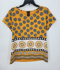Ann Taylor Top Womens Medium Yellow Black White Geometric Circle Print Artsy