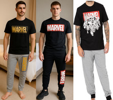 EX STORE Mens Characters Cotton Pyjama Set Nightwear Nighties Pjs Marvel Warm