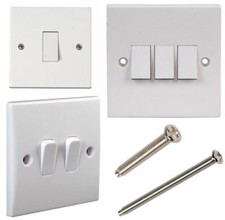 Light Switch 1 /2 Way 1 / 2 Gang 1G Single Twin Triple White Plastic Wall Switch