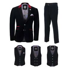 Mens Black Velvet Vintage 3 Piece Suit Blazer Waistcoat Trouser, Sold Separately