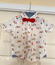 NEXT BOYS SHIRT with BOW TIE Cotton LONDON TEDDY BEAR BRITISH - Size 12-18 Mths