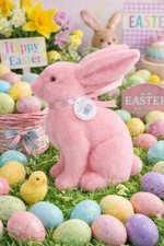 Pink Flocked Easter Bunny