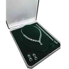 WHITE GOLD FINISH Created Diamond Emerald Necklace, Earrings, Bracelet Set