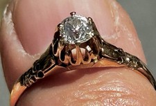 1892 Antique 14K Gold & .36 Carat Old Mine Cut Solitaire Diamond Engagement Ring