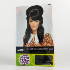 Black Beehive Wig Bouffant Long Black Brigitte 60’s Costume Fancy Dress Smiffy’s