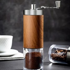 Manual Coffee Bean Grinder Hand Crank Wood Grain Stainless Steel Portable Mill