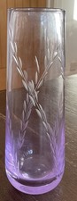 Vintage Caithness Purple Glass Vase Etched With Leaves 8”