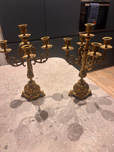 Pair solid brass antique - of,