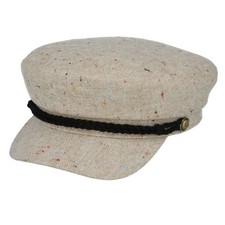 Wool Blend Breton Sailor Captain Fisherman Cap Quilted Lining Gold Anchor Button