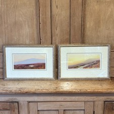 ORIGINAL DARTMOOR GOUACHE PAINTINGS R SHERRIN X2 HEATHER MOORLAND TOR LANDSCAPE
