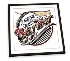 Barber Haircut Sign White FRAMED ART PRINT Picture Square Artwork