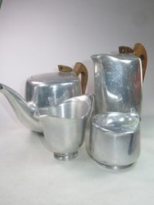 VINTAGE PICQUOT WARE Aluminium Teaset Teapot Coffee Pot Milk Jug Sugar Bowl 1950