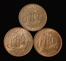 UK Half Penny 1965 , 1966 , 1967 Elizabeth II Lot of 3 Bronze Coins WCA 33