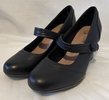 Clarks Brynn Mare Shoes Black Heel Cushion Soft Size 5 D Uk Leather Brand New