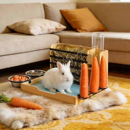 All one rabbit - hay, feeder