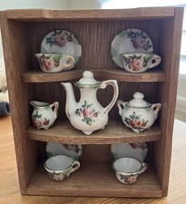 Vintage Toy Tea Set with Display Cabinet Porcelain w/Gilt Trim Japan 1950's 