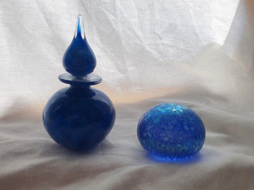 Vintage art glass blue perfume - blue,