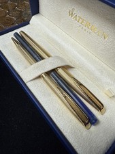 Vintage Waterman CF Fine Barley Gold Plated Fountain Pen Set 18ct Gold Nib
