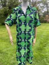 Vtg 1970s Li O La Primavera Green Cotton Gauze Cheese Cloth Dress Pointy Collar 