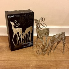 NEXT Christmas Set of 2 Gold/Cream Metal Reindeers - 19cm Tall- Festive Ornament
