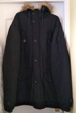 Next Black hooded Parka coat. Hood with faux fur trim. Button pockets Sixe XL