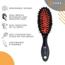 Natural Boar Bristle Hair Brush Paddle Anti-static Scalp Massage Dual Detangling