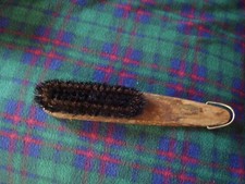 VINTAGE LEATHER BACKED WOODEN HAT BRUSH APPROX. 10.25" LONG WITH HANGING LOOP
