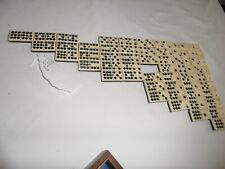 ANTIQUE EBONY BONE DOMINOES,  DOUBLE 9S. 3 PIECES MISSING WITH BOX