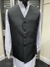 Mens English waistcoat Nehru Jacket formal suiting fabric black / blue