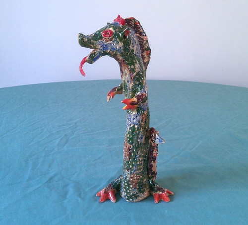 Unusual dragon sculpture - sculpture, by