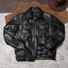 Washed Distressed Goatskin Men's Retro Loose Fit Genuine Leather Jacket