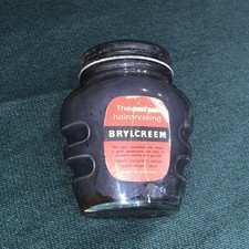 Vintage Embossed Glass Brylcreem Jar/Bottle with lid and label.