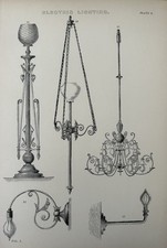 Antique 1870s Electric Lighting Print | Victorian Light Fittings | Engraving