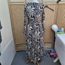Richard Allen x H&M Long Geometric Print Black Taupe Dress Size UK 8