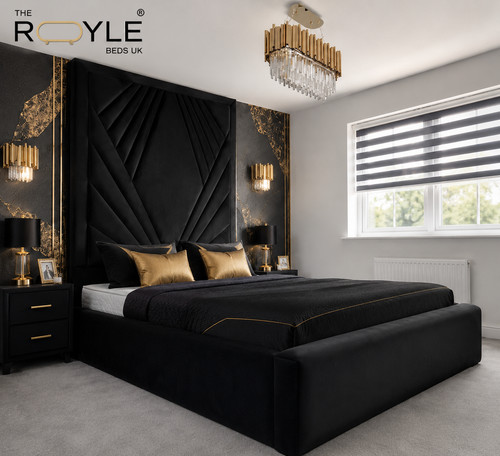 Luxury black velvet bed - black,