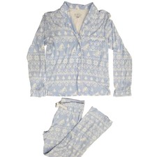 PJ SALVAGE XS Powder Blue Fair Isle Pajama Set Cozy Cabin Core Après Ski Lounge