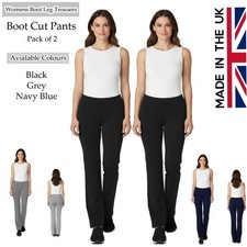 Womens Bootleg Stretch Trousers Ladies Soft Ribbed Pull On Bottoms Pants 2 Pack