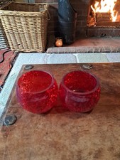 Pair Of Red Crackled Glass Effect Tea Light Holders