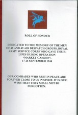 ROLL OF HONOUR (AIR DESPATCH / ROYAL ARMY SERVICE CORPS) OPERATION MARKET-GARDEN
