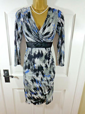 Gold By Michael H Black Grey & Blue Jersey Dress, UK 10, New Without Tags 