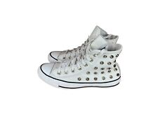 White Leather Studded Converse High Top Chuck Ladies Teens Size 4 Trainers Shoes