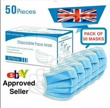 50 x BLUE Face Masks 3Ply
