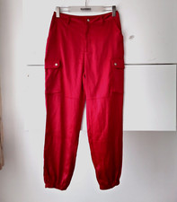 Nasty Gal Red Satin, Combat Style, Stretch Sporty  Trousers Size 12
