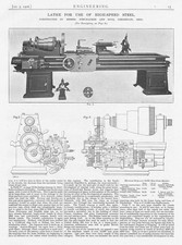 1906 Antique Engineering Print - Lathe For Use of High Speed Steel