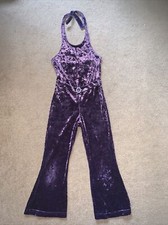 Girls Purple Velour Velvet catsuit / flared  jumpsuit 4 Years