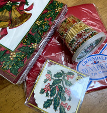 Vintage Christmas Table Items - Foil Cup Cake Cases, Paper Coasters & Napkins