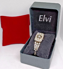 Vintage ELVI Ladies Sparkly Crystals Pearly Dial Dress Watch - VGC/Working