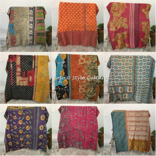 Vintage kantha quilt throw - vintage,