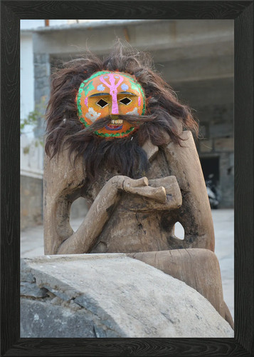 Wooden mask sculpture framed - wooden,